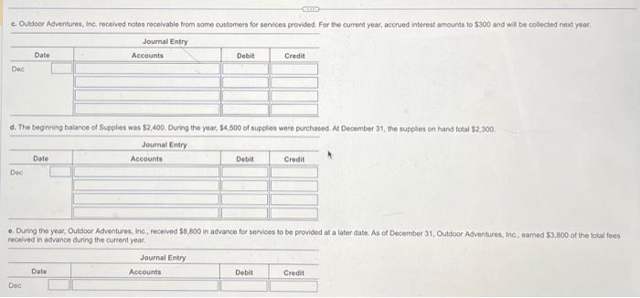 the following independent cases affecting Ouldoor Adventures. Inc. No other adjus entres