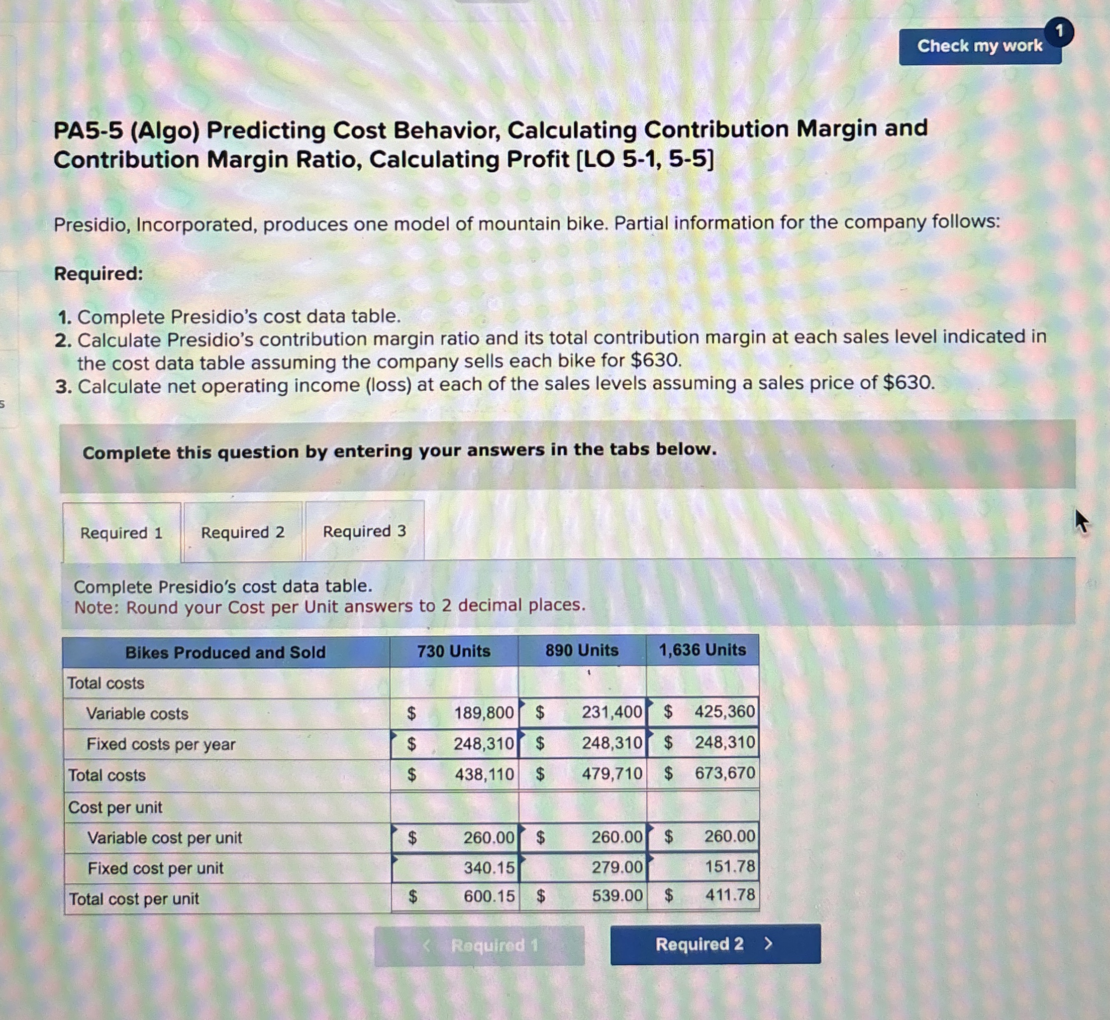  PA5-5(Algo) Predicting Cost Behavior, Calculating Contribution Margin and Contribution Margin Ratio,