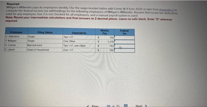 pays its employees weekly. Use the wage-bracket tables with Forms W. 4