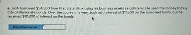  a. Josh bortowed $54,500 fiom First State Bank using his business