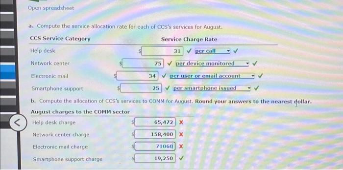  Open spreadsheet a. Compute the service allocation rate for each of