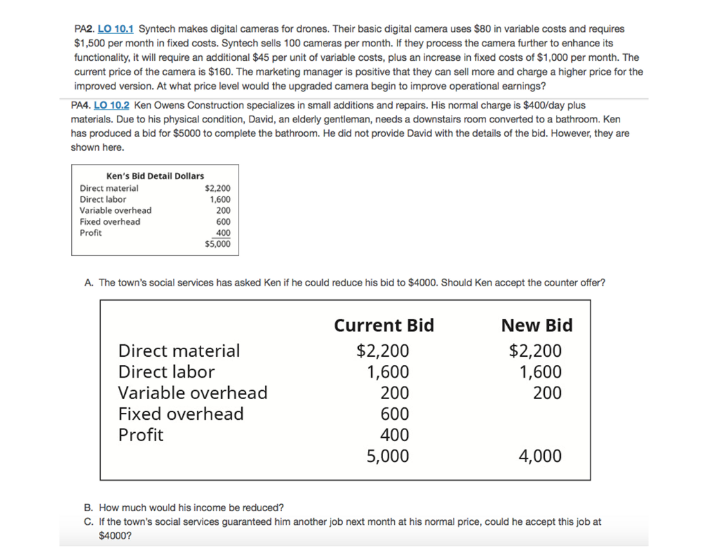PA2. LO 10.1 Syntech makes digital cameras for drones. Their basic