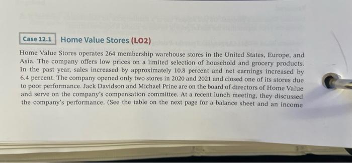 Parts A & B Case 12.1 Home Value Stores (LO2) Home Value