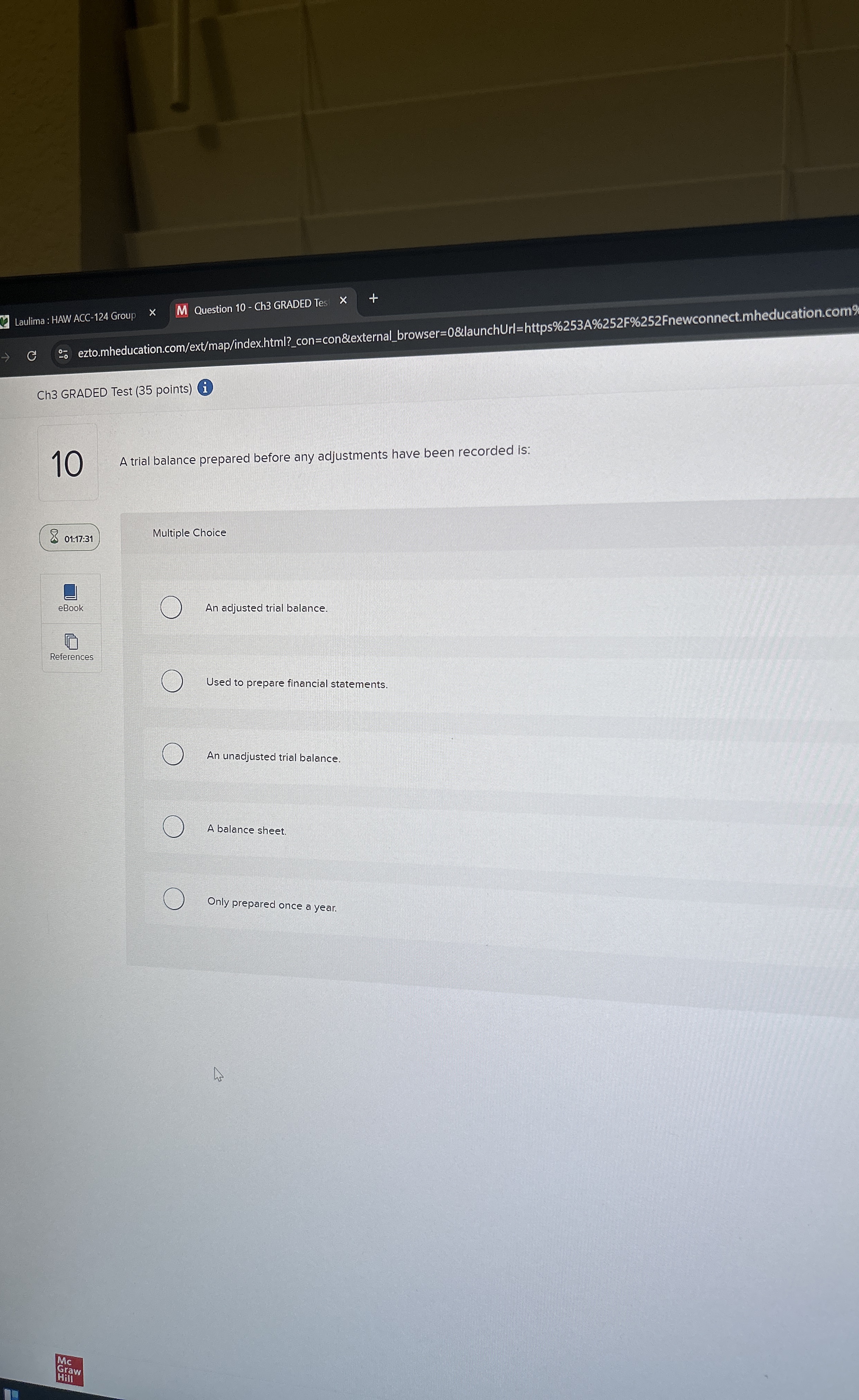  Ch3 GRADED Test (35 points)(i) A trial balance prepared before any