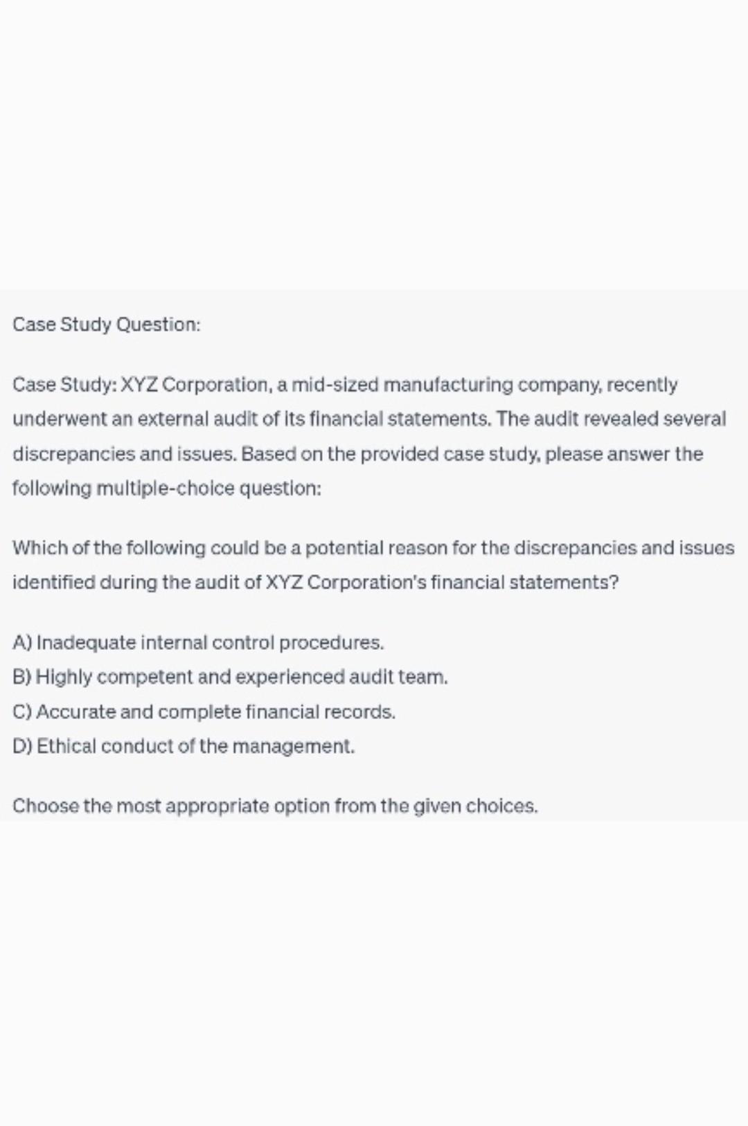  Case Study Question: Case Study: XYZ Corporation, a mid-sized manufacturing company,
