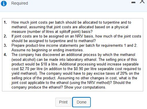 to turpentine and to methanol, assuming that joint costs are allocated based