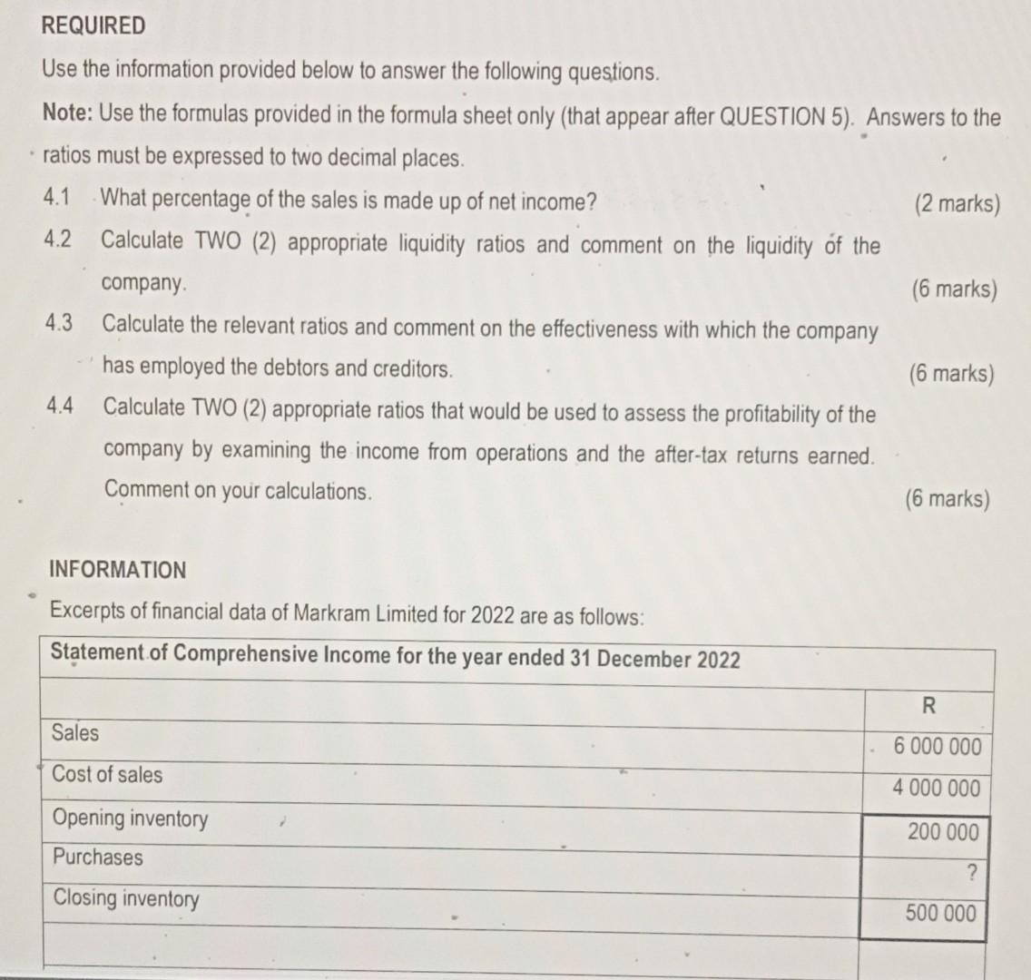  REQUIRED Use the information provided below to answer the following questions.