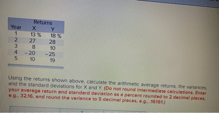 3 4 5 Returns Y 13 % 18 % 27 28 8