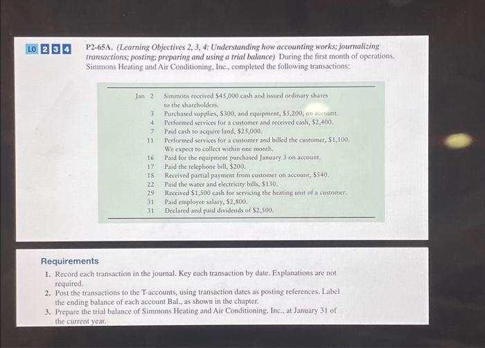  LO 2 3 4 P2-65A. (Learning Objectives 2, 3, 4: Understanding