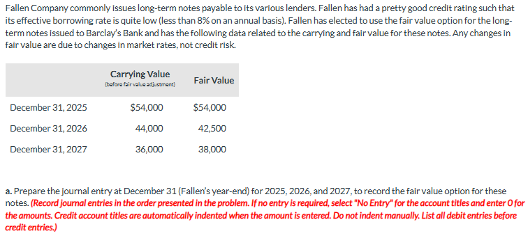  Fallen Company commonly issues long-term notes payable to its various lenders.