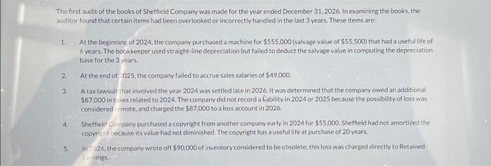  The first audit of the books of Sheffield Company was made