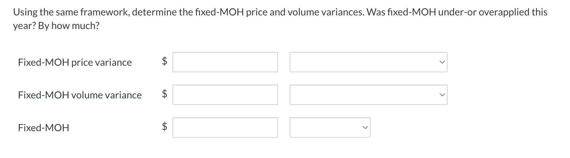 0Please1helpc Using the same framework, determine the fixed-MOH price and volume