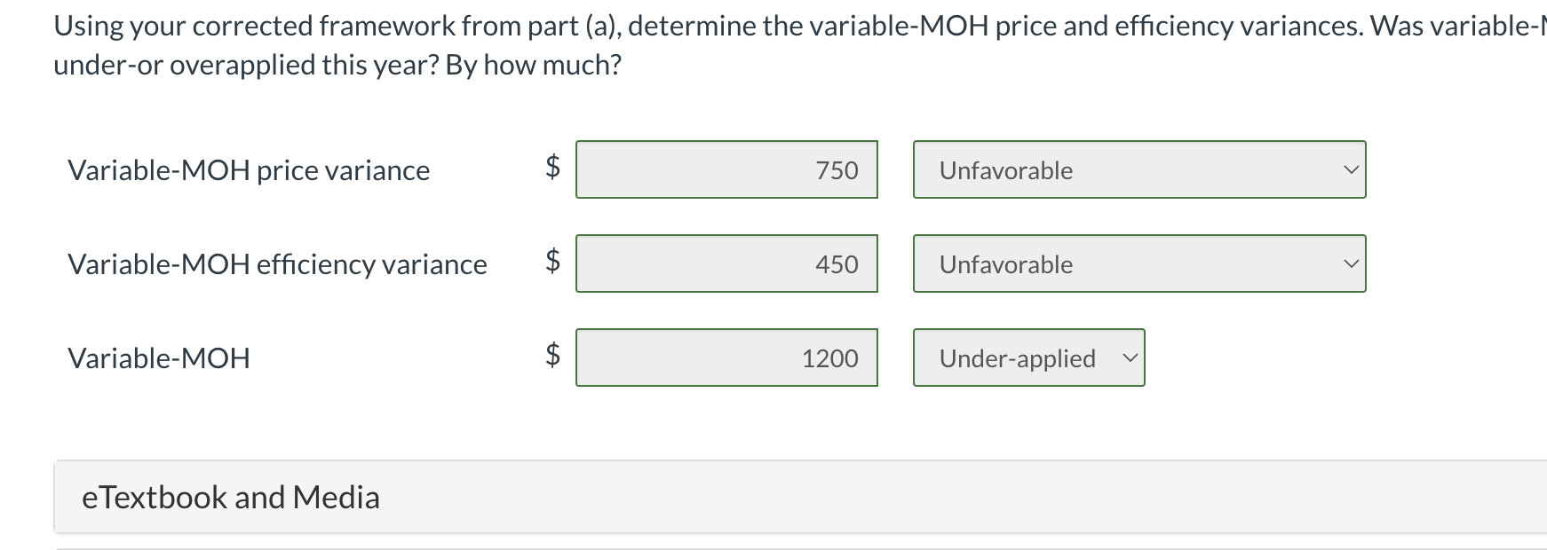 variance \$ Fixed-MOH volume variance \$ $ Matthew was working away at