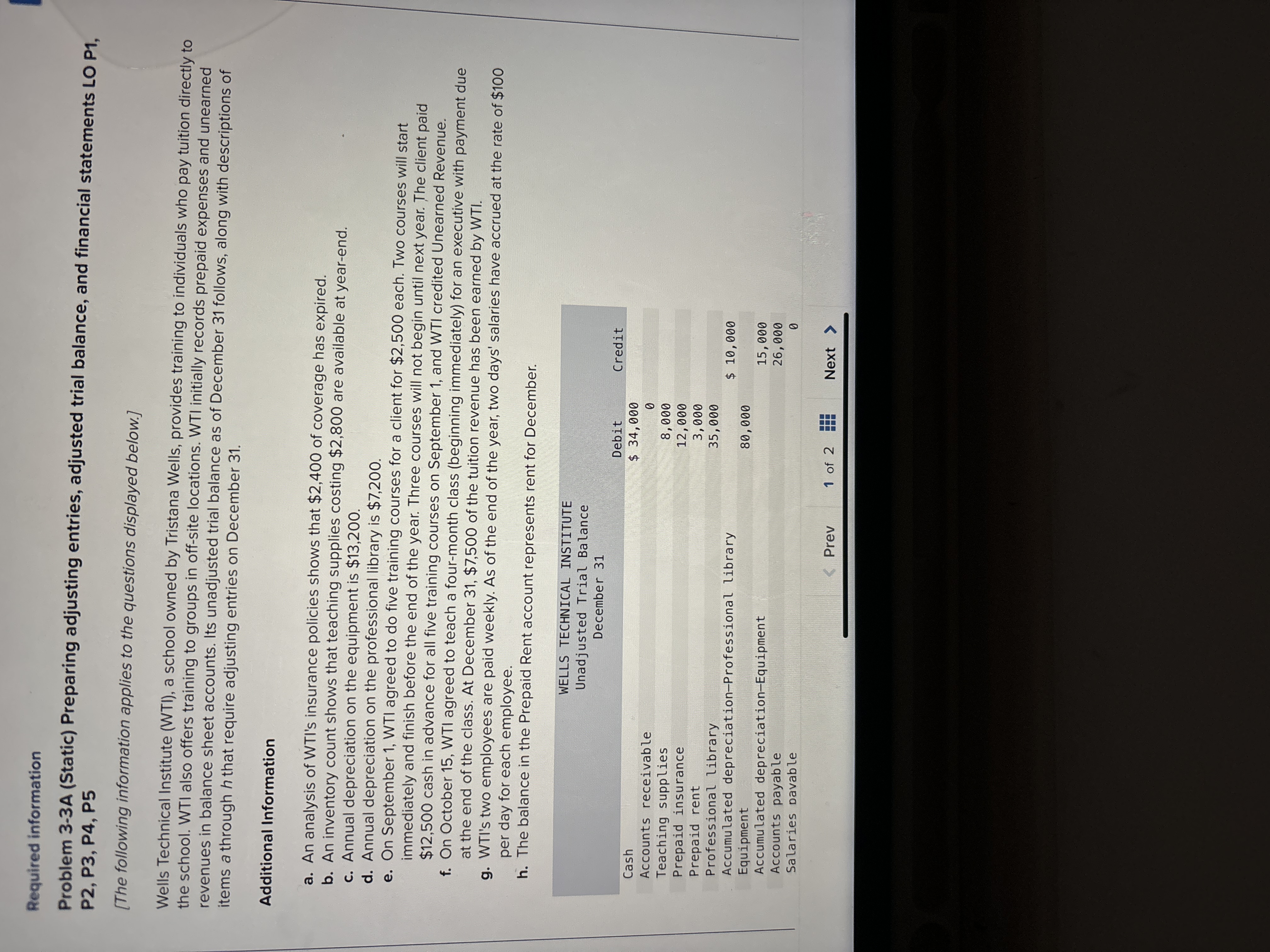  Required information Problem 3-3A (Static) Preparing adjusting entries, adjusted trial balance,