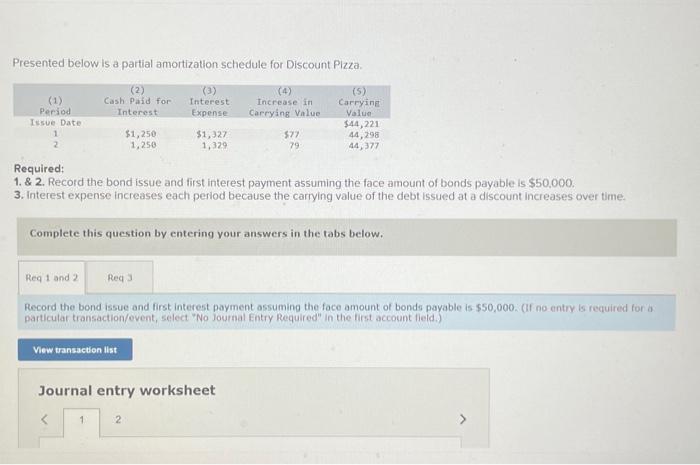  Presented below is a partial amortization schedule for Discount Pizza. Required: