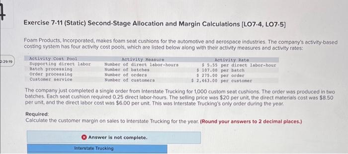  Exercise 7-11 (Static) Second-Stage Allocation and Margin Calculations [LO7-4, LO7-5] Foam