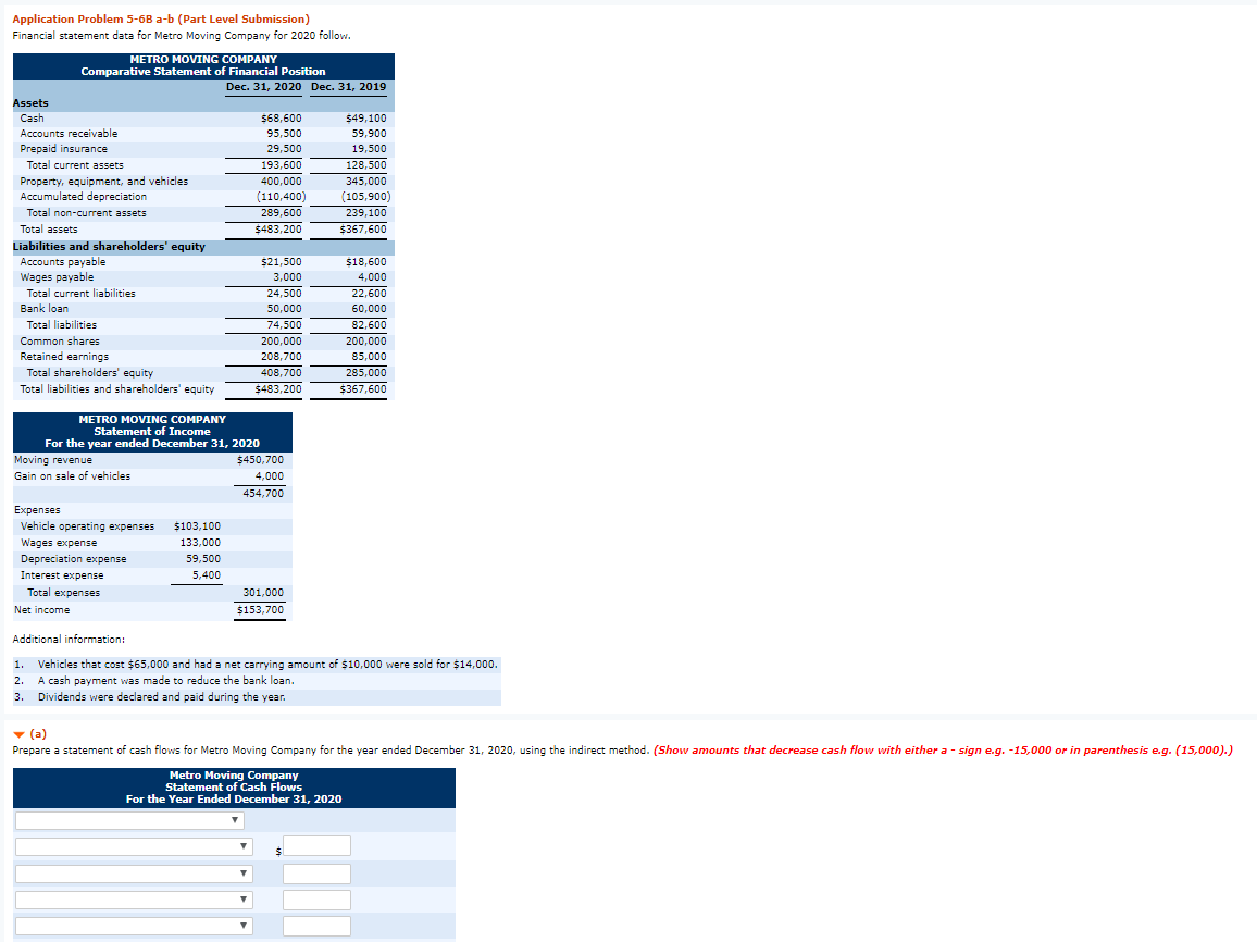  Application Problem 5-6B a-b (Part Level Submission) Financial statement data for