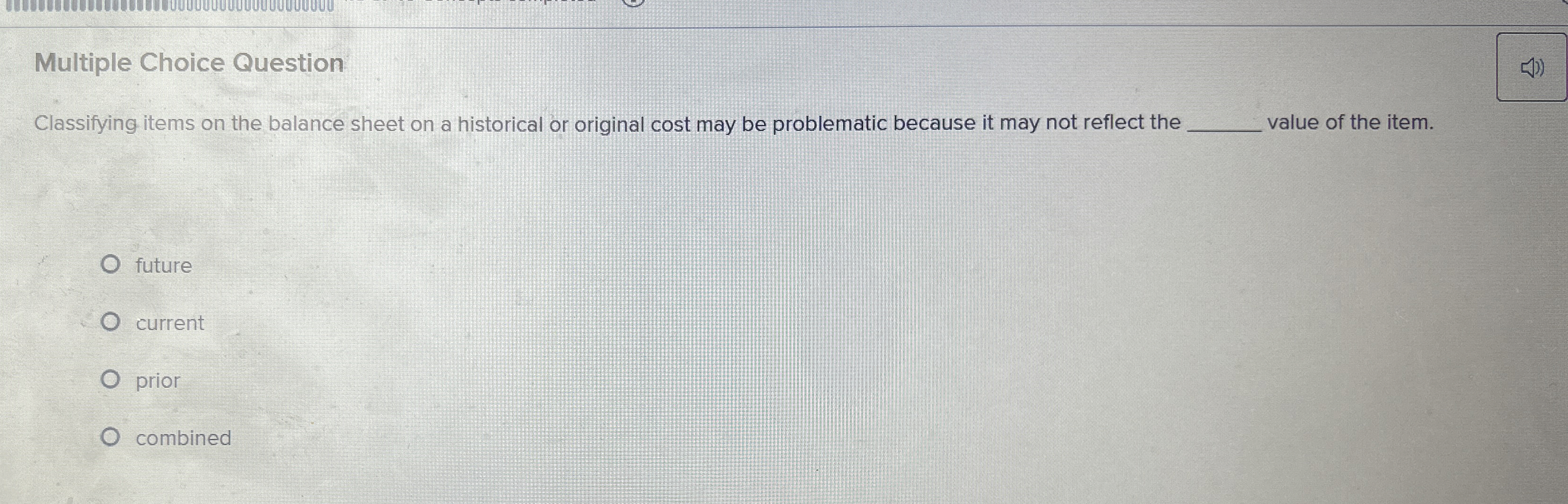  Multiple Choice Question Classifying items on the balance sheet on a