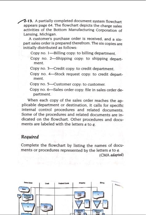  2-13. A partially completed document system flowchart appears page 64. The