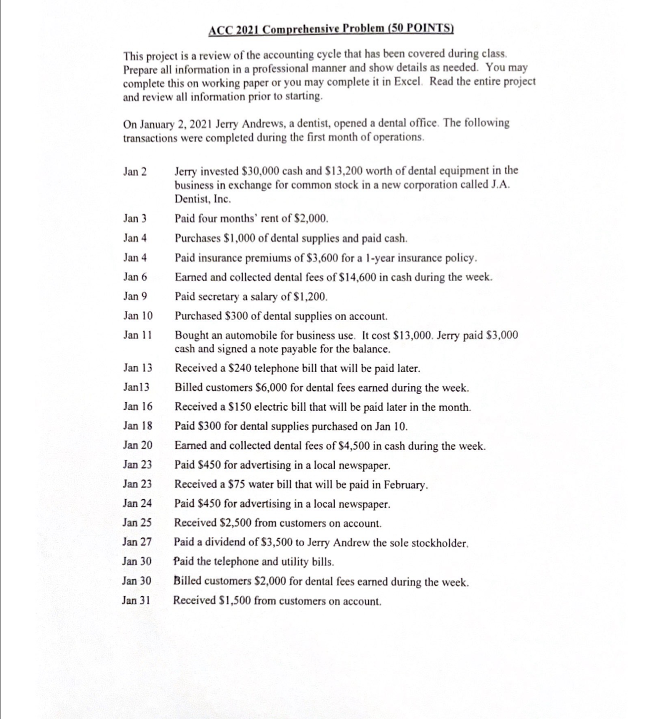  ACC 2021 Comprehensive Problem (50 POINTS) This project is a review