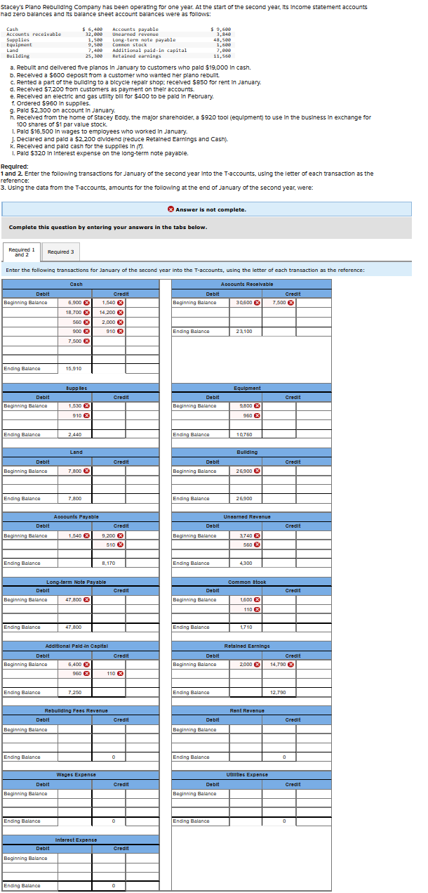 in the blanks please correct answers only. Stacey's Plano Rebullding Company has