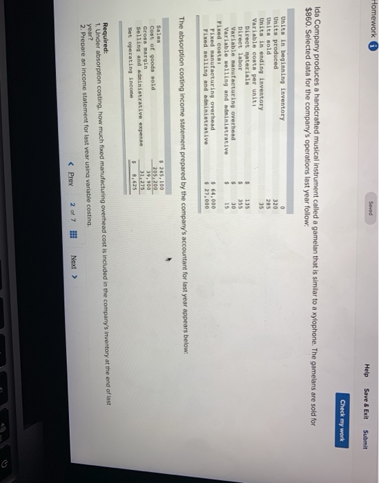  Homework Saved Help Save & Exit Submit Check my work Ida