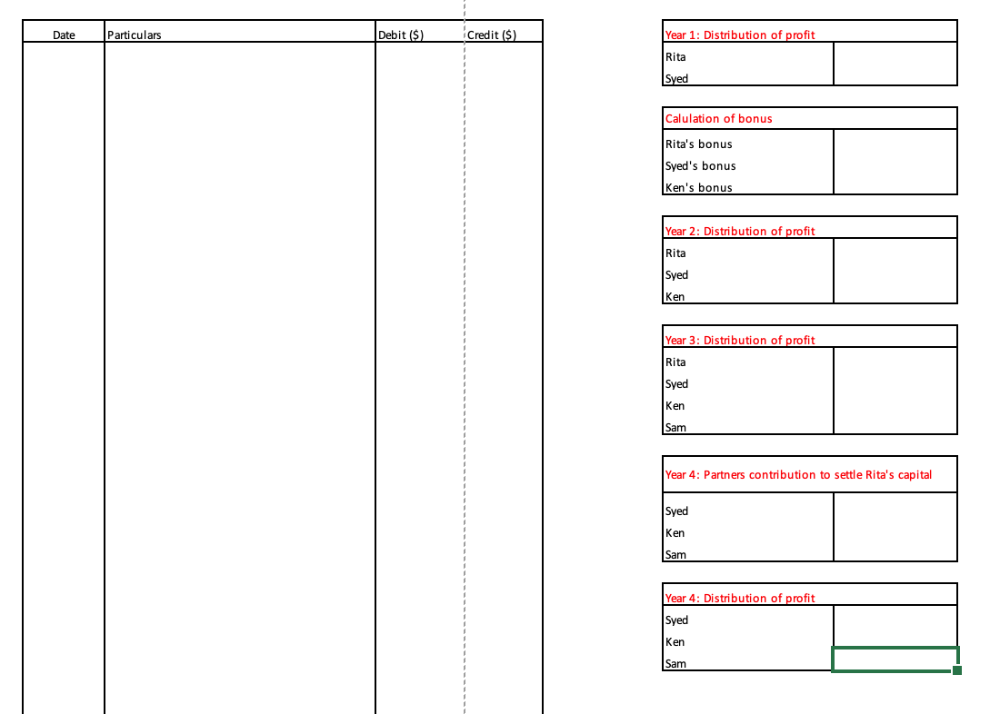  Date - Particulars - Debit - Credit 