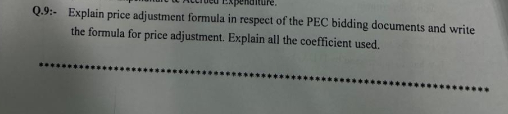  Q.9:- Explain price adjustment formula in respect of the PEC bidding