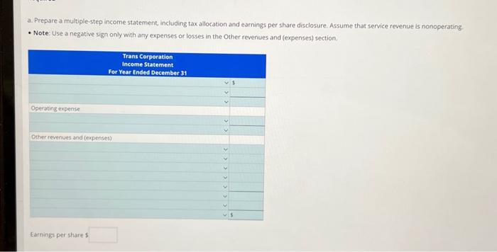 The following amounts are taken from the accounting records of Trans Corp.