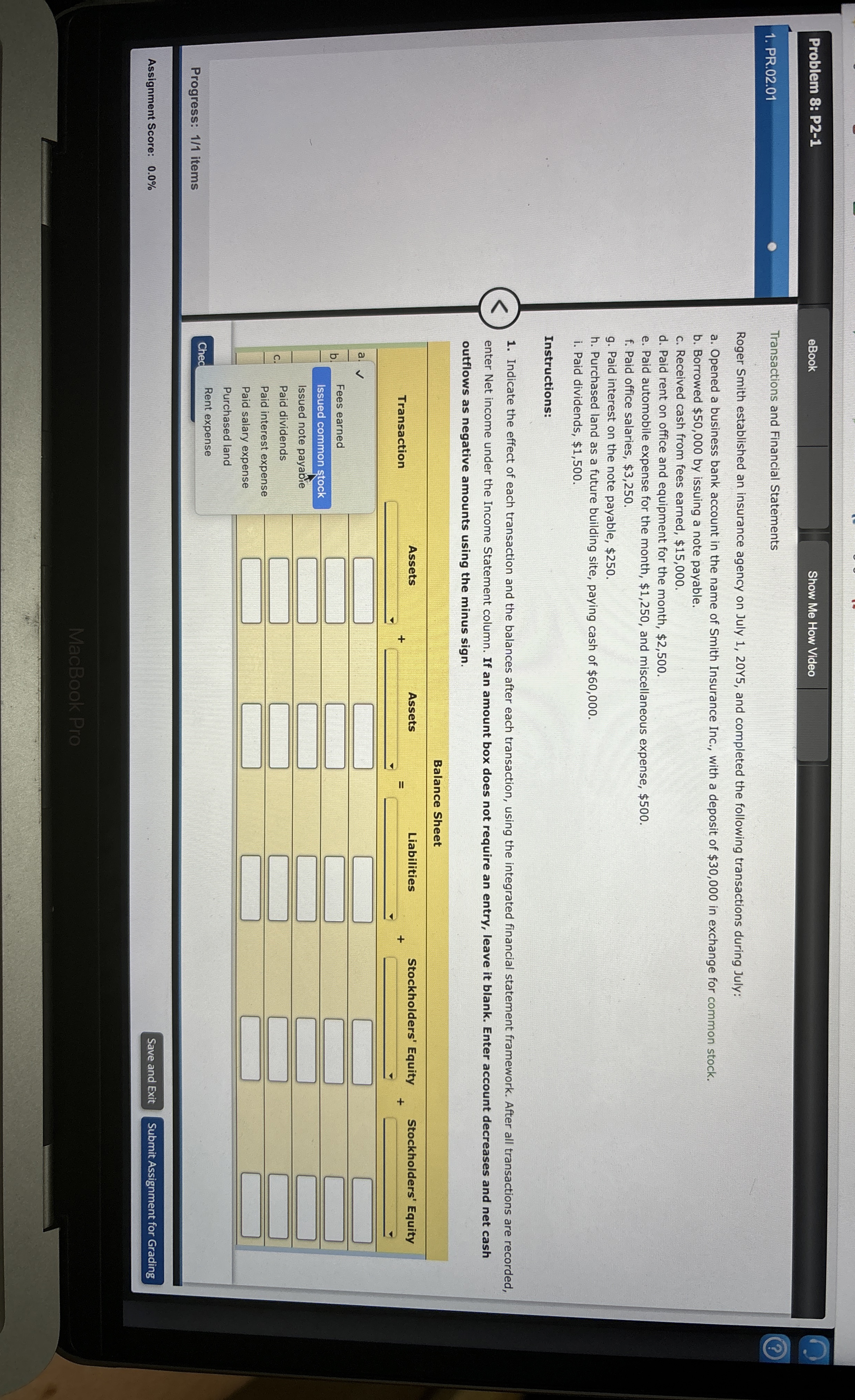  Problem 8: P2-1 eBook Show Me How Video PR.02.01 Transactions and