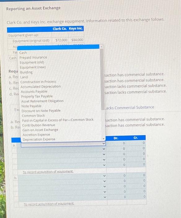 answer choices for the journal entries Reporting an Asset Exchange Clark Co.