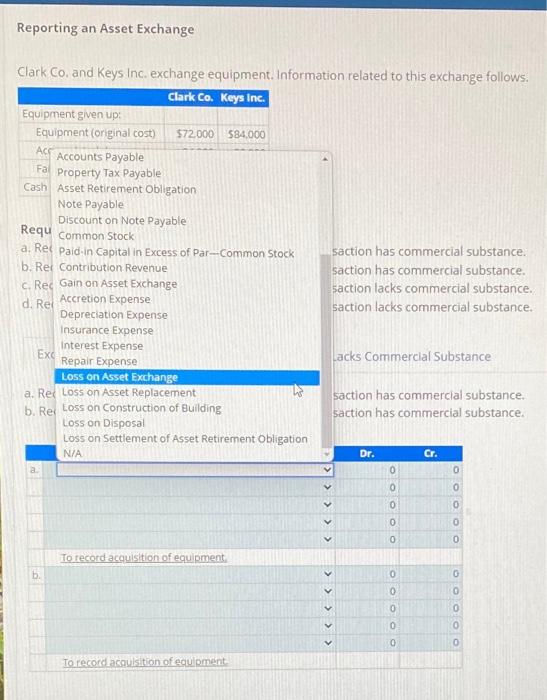 and Keys Inc. exchange equipment. Information related to this exchange follows. Required