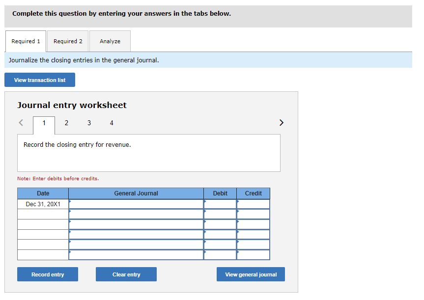 2. Record the closing entry for expenses. 3. Record the closing entry