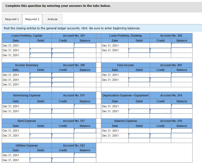 for the balance of income summary. 4. Record the closing entry for
