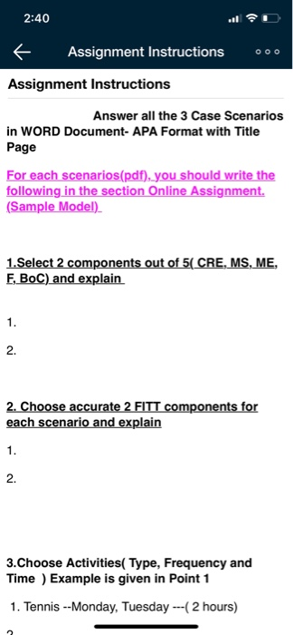  please complete this full assignment. thanks. 2:40 k Assignment Instructions Assignment