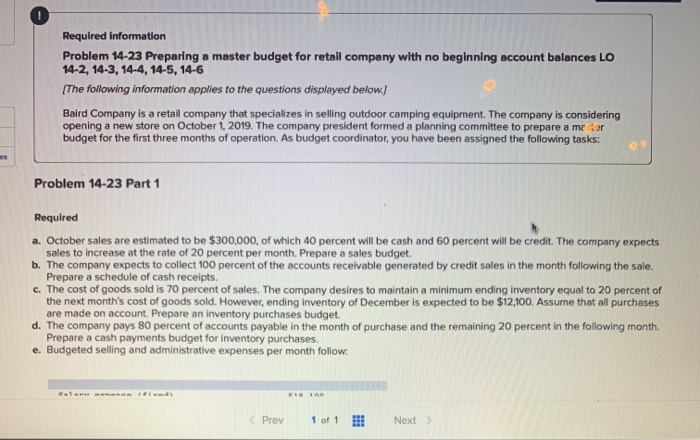  Required information Problem 14-23 Preparing a master budget for retail company