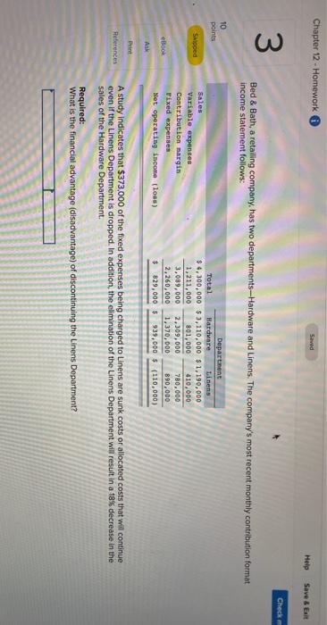  Chapter 12 - Homework Savad Help Save & E Check 3