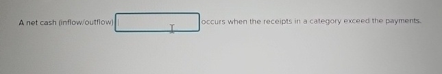  A net cash (inflow/outflow)__________ occurs when the receipts in a category