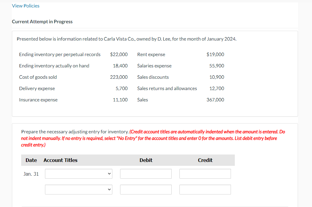  Current Attempt in Progress Presented below is information related to Carla