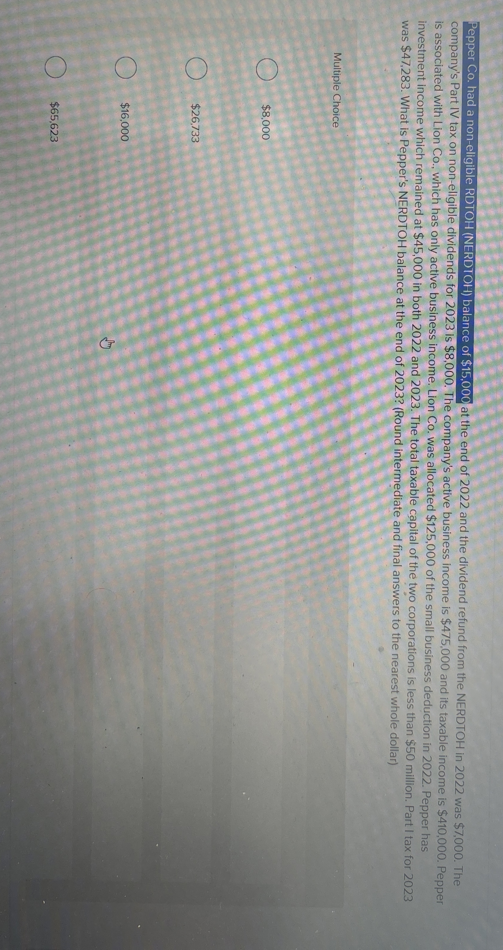  Pepper Co. had a non-eligible RDTOH (NERDTOH) balance of $15,000 at