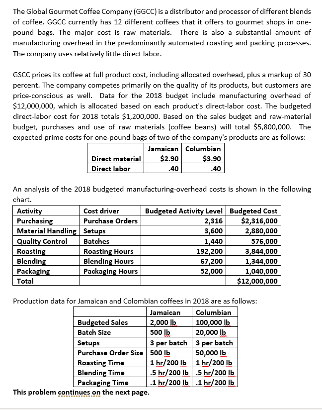  Required: 1. Using GGCC's current product-costing system: a. Determine the company's