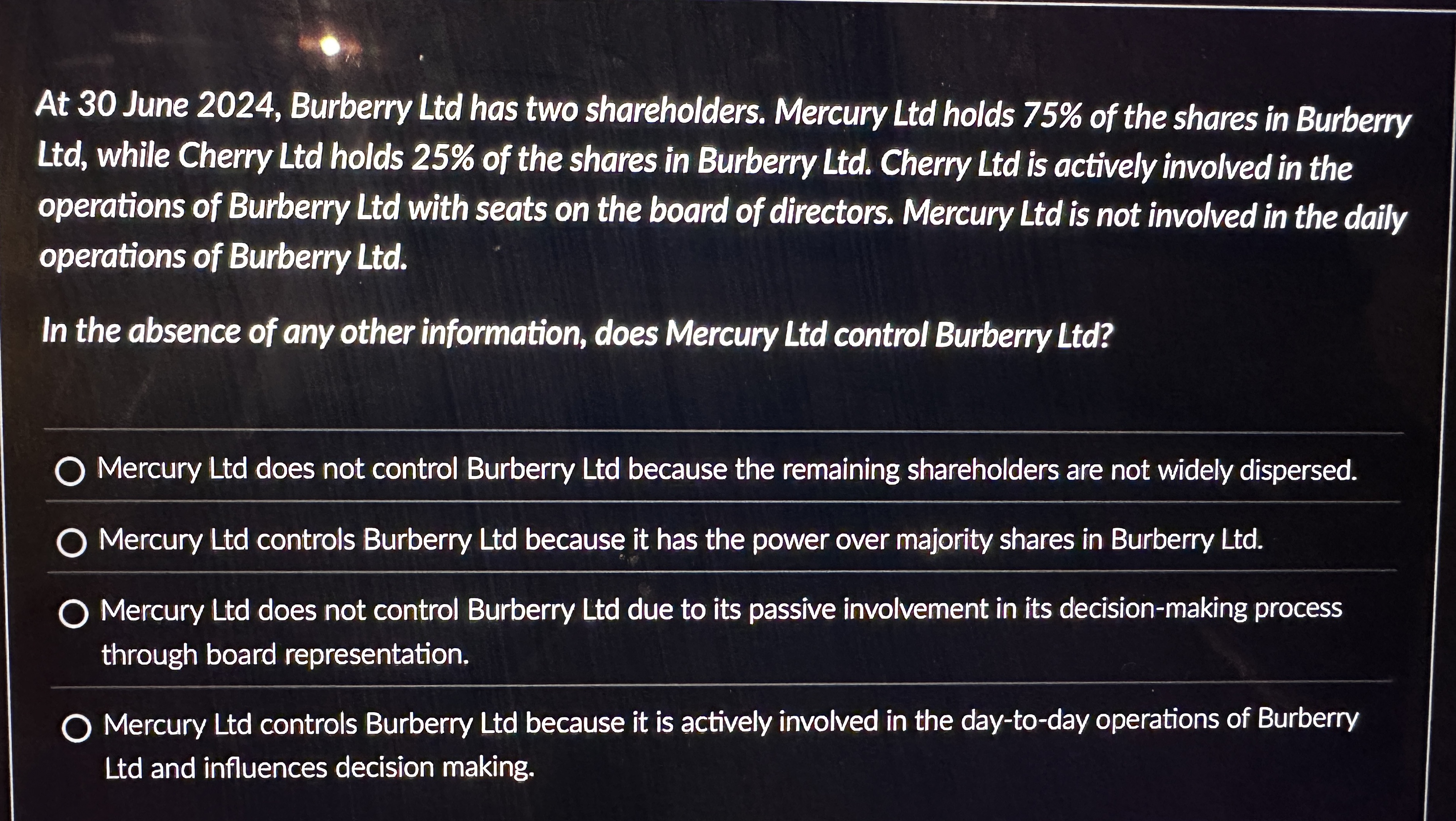  At 30 June 2024, Burberry Ltd has two shareholders. Mercury Ltd