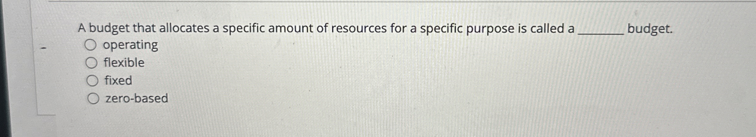  A budget that allocates a specific amount of resources for a