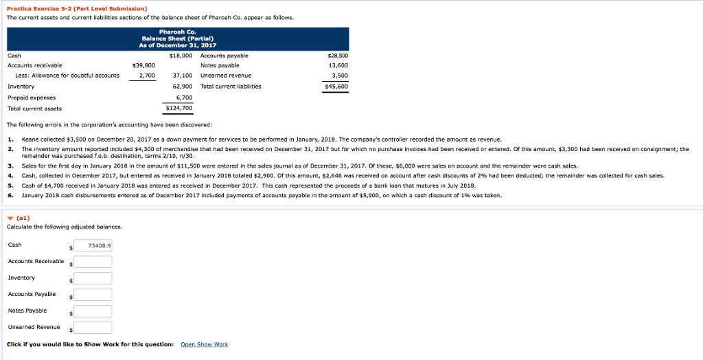 Practice Exercise 5-2 (Part Level Submission) The current assets and current