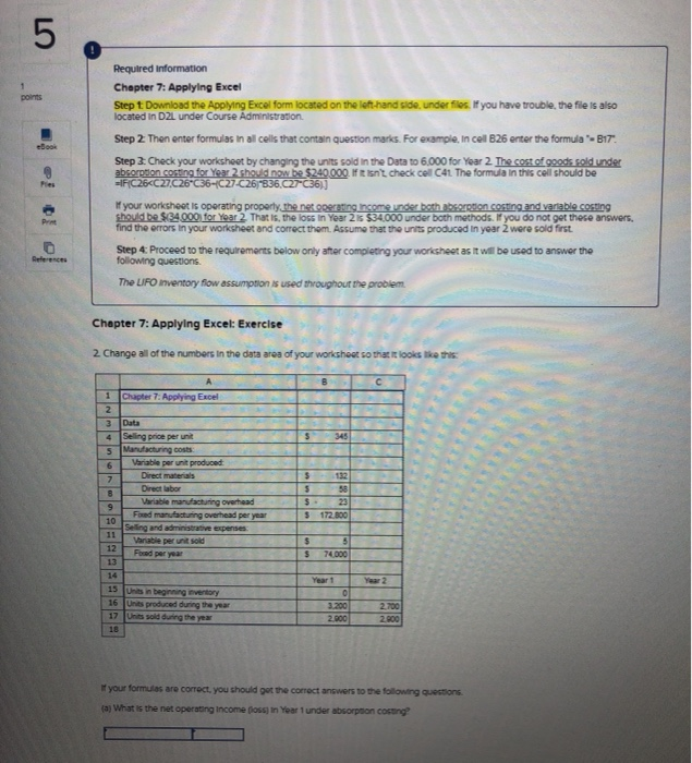  5 points Boos Required Information Chapter 7: Applying Excel Step t