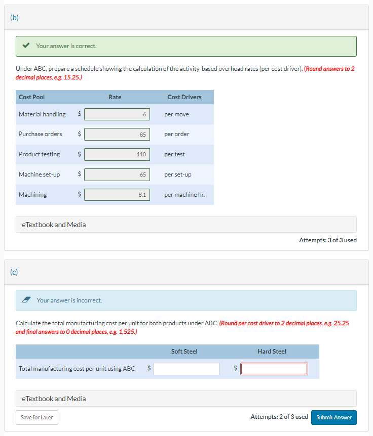 overhead rate to 2 decimal places, e.g. 15.25 and final answers to