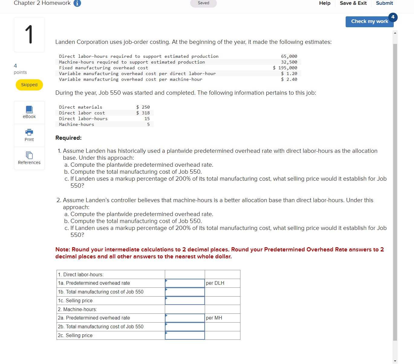  Chapter 2 Homework i Saved Help Save & Exit Submit Check