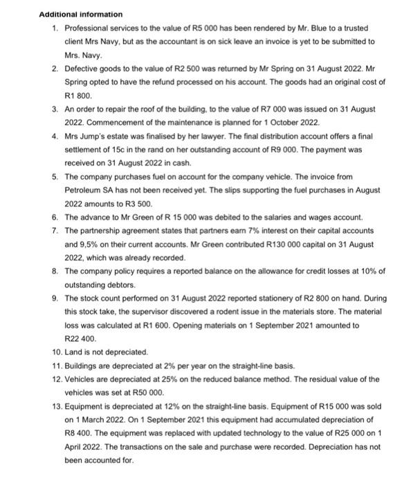 R5 000 has been rendered by Mr. Blue to a trusted client