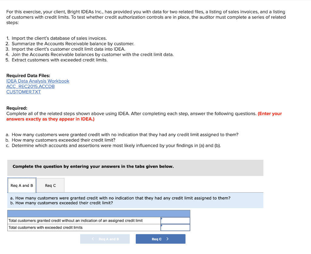  For this exercise, your client, Bright IDEAs Inc., has provided you