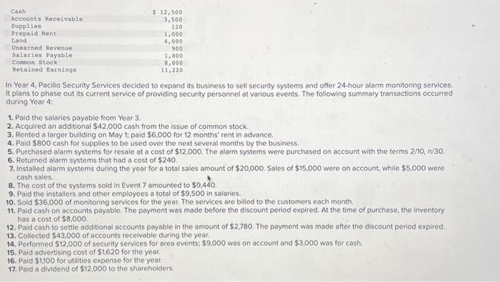  In Year 4, Pacilio Security Services decided to expand its business